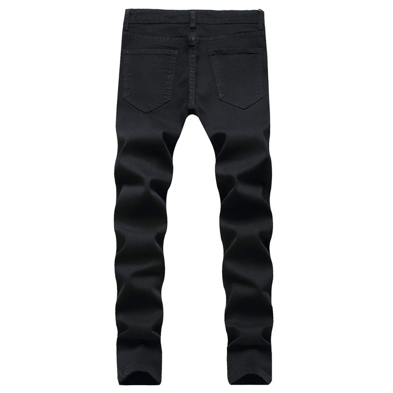 LONGBIDA Mens Skinny Slim Fit Ripped Straight Hip Hop Biker Stretchy Jeans(Black, 32) - Image 2